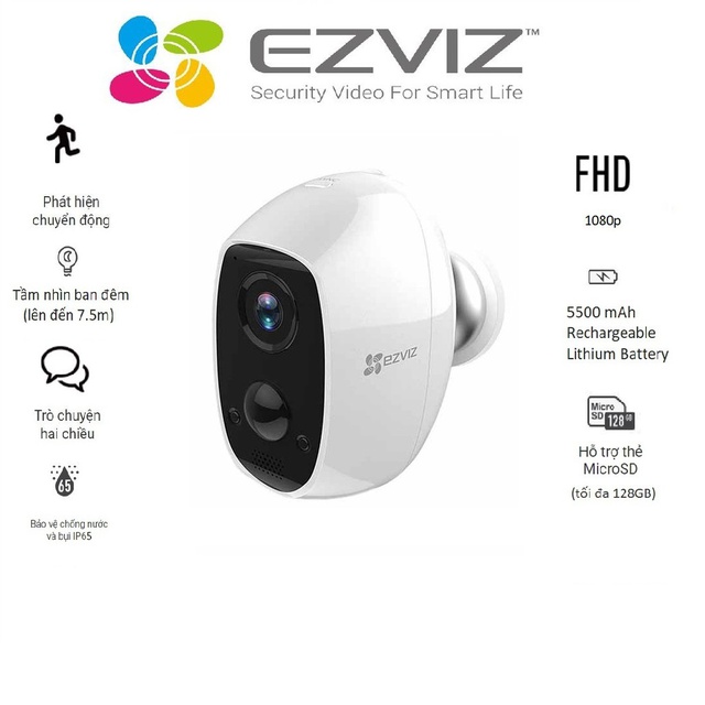 Camera wifi không dây sử dụng pin sạc Ezviz CS-C3A – Hàng chính hãng Camera wifi không dây sử dụng pin sạc Ezviz CS-C3A – Hàng chính hãng