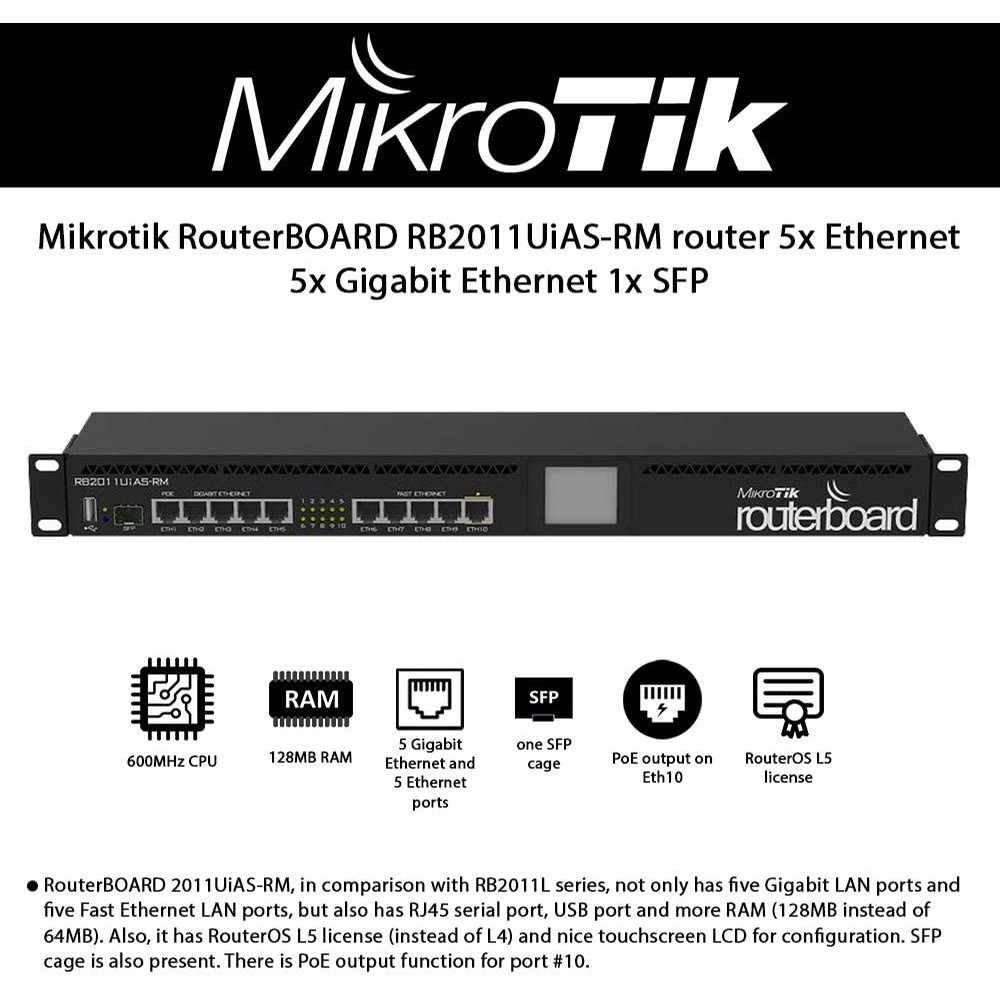 Router Mikrotik RB2011UiAS-RM Router Mikrotik RB2011UiAS-RM