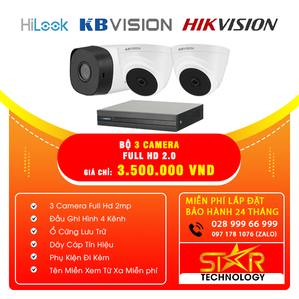 Trọn gói Bộ 3 Camera KBVISION FULL HD 2.0MP Trọn gói Bộ 3 Camera KBVISION FULL HD 2.0MP