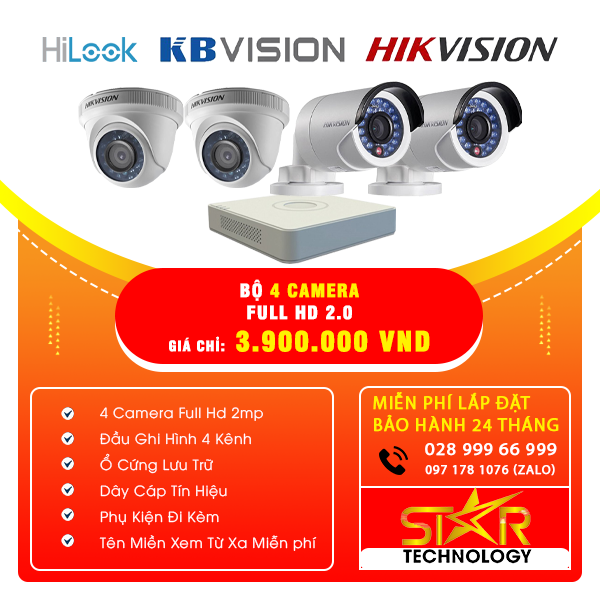 Trọn gói Bộ 4 Camera HIKVISION FULL HD 2.0MP Trọn gói Bộ 4 Camera HIKVISION FULL HD 2.0MP