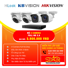 Trọn gói Bộ 4 Camera HILOOK FULL HD 2.0MP