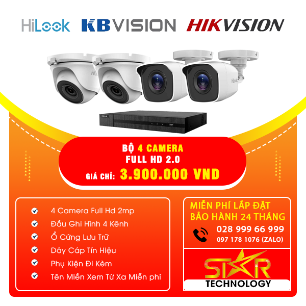 Trọn gói Bộ 4 Camera HILOOK FULL HD 2.0MP Trọn gói Bộ 4 Camera HILOOK FULL HD 2.0MP