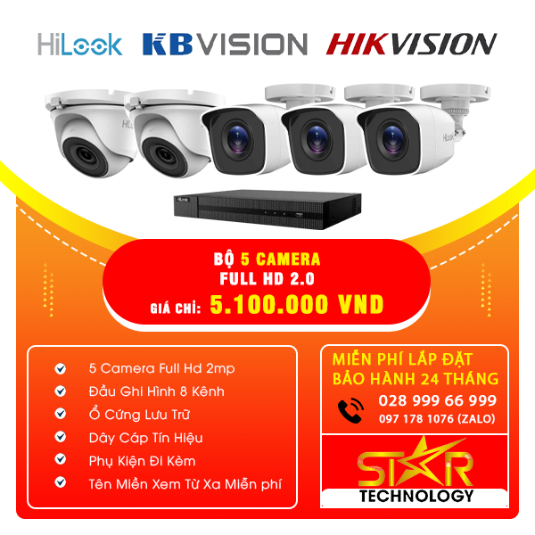 Trọn gói Bộ 5 Camera HILOOK FULL HD 2.0MP Trọn gói Bộ 5 Camera HILOOK FULL HD 2.0MP