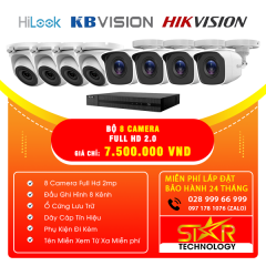 Trọn gói Bộ 8 Camera HILOOK FULL HD 2.0MP
