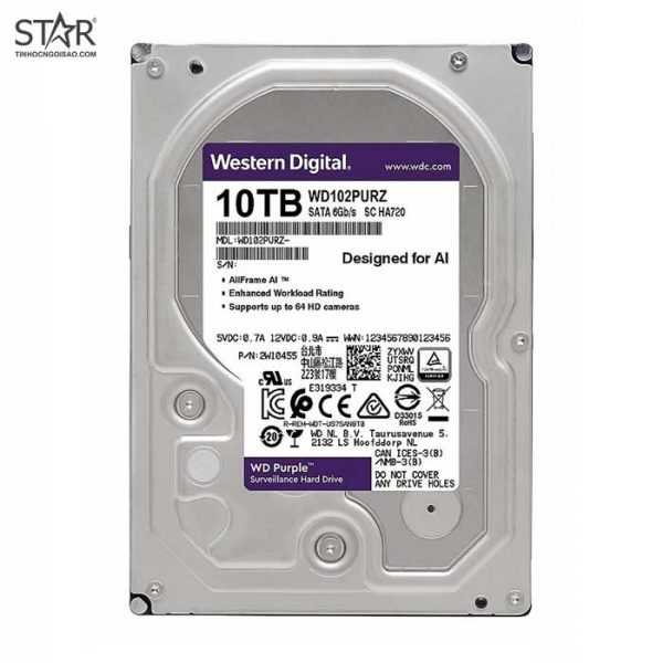 Ổ cứng HDD Western 10TB Purple Chính Hãng (WD102PURZ) Ổ cứng HDD Western 10TB Purple Chính Hãng (WD102PURZ)
