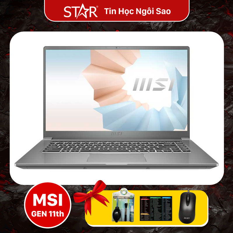 Laptop MSI Modern 15 A11M-684VN: i5 1155G7, Intel Iris Xe Graphics, Ram 8G, SSD NVMe 512G, Win10, Led Keyboard, 15.6”FHD IPS (Urban Silver) Laptop MSI Modern 15 A11M-684VN: i5 1155G7, Intel Iris Xe Graphics, Ram 8G, SSD NVMe 512G, Win10, Led Keyboard, 15.6”FHD IPS (Urban Silver)