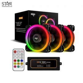 Fan Case Aigo DR12 3IN1 12cm RGB Pack 3 Fan (Hub + Remote)