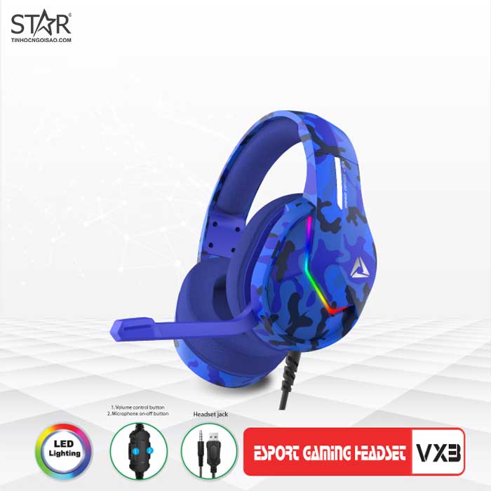 Tai Nghe VSP Esport Gaming VX3 RGB (Xanh Dương) Tai Nghe VSP Esport Gaming VX3 RGB (Xanh Dương)